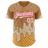 Custom Tan Cream-Pink Ice Cream Waffle Foodie Dessert Authentic Baseball Jersey