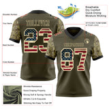 Custom Olive Vintage USA Flag-Cream Authentic Camo Two Tone Salute To Service 7V7 Flag Football Jersey