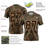 Custom Camo Brown Cream-Olive Authentic Woodland Camouflage Salute To Service 7V7 Flag Football Jersey