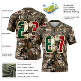 Custom Camo Vintage Mexican Flag Cream Black-Olive Authentic Woodland Camouflage Salute To Service 7V7 Flag Football Jersey