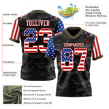 Custom Camo USA Flag White Red-Olive Authentic Stars And Stripes Two Tone Salute To Service 7V7 Flag Football Jersey