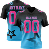 Custom Black Pink-Sky Blue Authentic Star Gradient 7V7 Flag Football Jersey