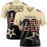 Custom Cream Vintage USA Flag-Black Authentic Star Gradient 7V7 Flag Football Jersey