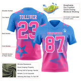 Custom Powder Blue Pink-White Authentic Star Gradient 7V7 Flag Football Jersey