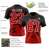 Custom Black Red-White Authentic Star Gradient 7V7 Flag Football Jersey