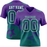 Custom Purple Teal-White Authentic Star Gradient 7V7 Flag Football Jersey