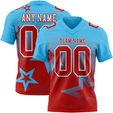 Custom Sky Blue Red-White Authentic Star Gradient 7V7 Flag Football Jersey