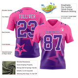Custom Pink Purple-White Authentic Star Gradient 7V7 Flag Football Jersey