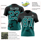 Custom Black Teal-White Authentic Star Gradient 7V7 Flag Football Jersey