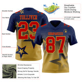 Custom Navy Red-Old Gold Authentic Star Gradient 7V7 Flag Football Jersey