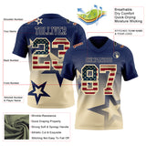 Custom Navy Vintage USA Flag-Cream Authentic Star Gradient 7V7 Flag Football Jersey