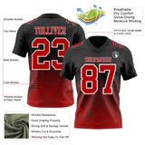 Custom Black Red-White Authentic Fluid Wave Line Fade 7V7 Flag Football Jersey