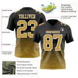 Custom Black Old Gold-White Authentic Fluid Wave Line Fade 7V7 Flag Football Jersey