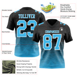 Custom Black Sky Blue-White Authentic Fluid Wave Line Fade 7V7 Flag Football Jersey