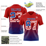 Custom Red USA Flag Royal-White Authentic Fluid Wave Line Fade 7V7 Flag Football Jersey