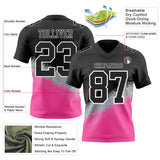 Custom Black Gray Pink-White Authentic Geometric Gradient 7V7 Flag Football Jersey