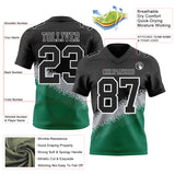 Custom Black Gray Kelly Green-White Authentic Geometric Gradient 7V7 Flag Football Jersey