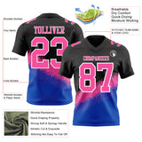 Custom Black Pink Thunder Blue-White Authentic Geometric Gradient 7V7 Flag Football Jersey
