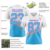 Custom White Sky Blue Gray-Pink Authentic Geometric Gradient 7V7 Flag Football Jersey
