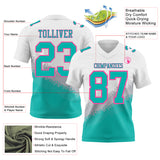 Custom White Aqua Gray-Pink Authentic Geometric Gradient 7V7 Flag Football Jersey