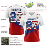 Custom White USA Flag Royal Red-Black Authentic Geometric Gradient 7V7 Flag Football Jersey