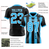 Custom Black Sky Blue-White Authentic Stars And Stripes 7V7 Flag Football Jersey