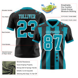 Custom Black Teal-White Authentic Stars And Stripes 7V7 Flag Football Jersey