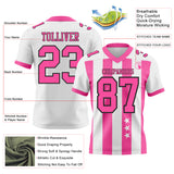 Custom White Pink-Black Authentic Stars And Stripes 7V7 Flag Football Jersey