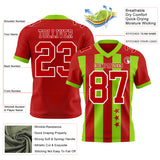 Custom Red Neon Green-White Authentic Stars And Stripes 7V7 Flag Football Jersey