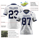Custom White-Navy Authentic Abstract Fluid Line 3D Pattern 7V7 Flag Football Jersey