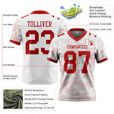 Custom White-Red Authentic Abstract Fluid Line 3D Pattern 7V7 Flag Football Jersey