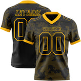 Custom Black-Gold Authentic Abstract Fluid Line 3D Pattern 7V7 Flag Football Jersey