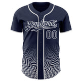 Custom Navy-White Fluid Wave Psychedelic Swirl Authentic Baseball Jersey