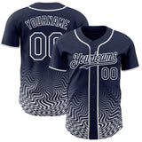 Custom Navy-White Fluid Wave Psychedelic Swirl Authentic Baseball Jersey