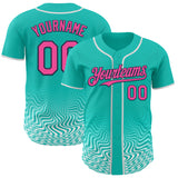 Custom Aqua Pink White-Navy Fluid Wave Psychedelic Swirl Authentic Baseball Jersey