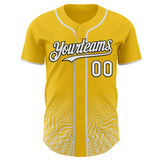 Custom Yellow White-Black Fluid Wave Psychedelic Swirl Authentic Baseball Jersey