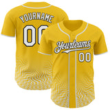 Custom Yellow White-Black Fluid Wave Psychedelic Swirl Authentic Baseball Jersey