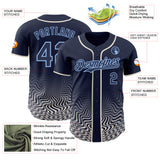 Custom Navy Cream-Light Blue Fluid Wave Psychedelic Swirl Authentic Baseball Jersey