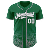 Custom Kelly Green White-Gray Fluid Wave Psychedelic Swirl Authentic Baseball Jersey