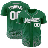 Custom Kelly Green White-Gray Fluid Wave Psychedelic Swirl Authentic Baseball Jersey