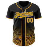Custom Black Gold-White Fluid Wave Psychedelic Swirl Authentic Baseball Jersey