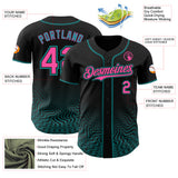 Custom Black Pink-Teal Fluid Wave Psychedelic Swirl Authentic Baseball Jersey