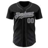 Custom Black Steel Gray-White Fluid Wave Psychedelic Swirl Authentic Baseball Jersey