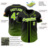 Custom Black Neon Green-White Fluid Wave Psychedelic Swirl Authentic Baseball Jersey