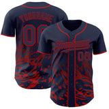 Custom Navy-Red Fluid Liquid Wave Splatter Authentic Baseball Jersey