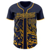 Custom Navy-Gold Fluid Liquid Wave Splatter Authentic Baseball Jersey
