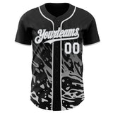 Custom Black White-Gray Fluid Liquid Wave Splatter Authentic Baseball Jersey