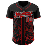 Custom Black Red-White Fluid Liquid Wave Splatter Authentic Baseball Jersey