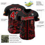 Custom Black Red-White Fluid Liquid Wave Splatter Authentic Baseball Jersey