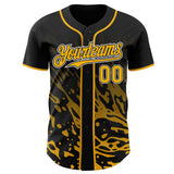 Custom Black Gold-White Fluid Liquid Wave Splatter Authentic Baseball Jersey